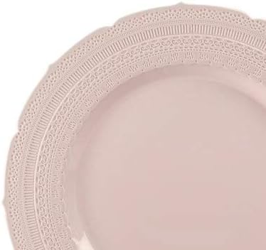 " OCCASIONS " 120 Plates Pack,(60 Guests) Extra Heavyweight Vintage Wedding Disposable/Reusable Plastic Plates 60x11'' Dinner+60 x 8.25'' Salad/Dessert Plate (Chateau Blush Pink)