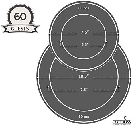 " OCCASIONS " 120 Plates Pack,(60 Guests) Heavyweight Premium Wedding Party Disposable Plastic Plates Set -60 x 10.5'' Dinner + 60 x 7.5'' Salad / Dessert (Plain Ivory)