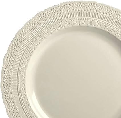 " OCCASIONS " 120 Plates Pack,(60 Guests) Extra Heavyweight Vintage Wedding Disposable/Reusable Plastic Plates 60 x 11'' Dinner + 60 x 8.25'' Salad/Dessert Plate (Chateau Ivory)