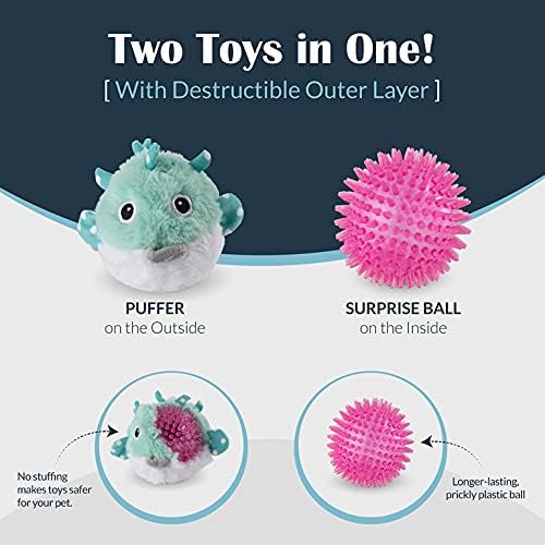 Flourish Pets 2 in 1 Multi-Layer Chew Toy for Active Dogs | Non-Toxic BPA Free Double Stitched Soft Fabric Exterior Dog Toys | Long-Lasting Dog Plush Toys - Puffer 3.5"