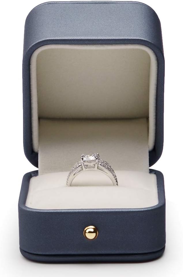 Oirlv Gorgeous Steel-Blue Ring Box Premium Leather Ring Gift Box for Wedding,Proposal Jewelry Storage Case