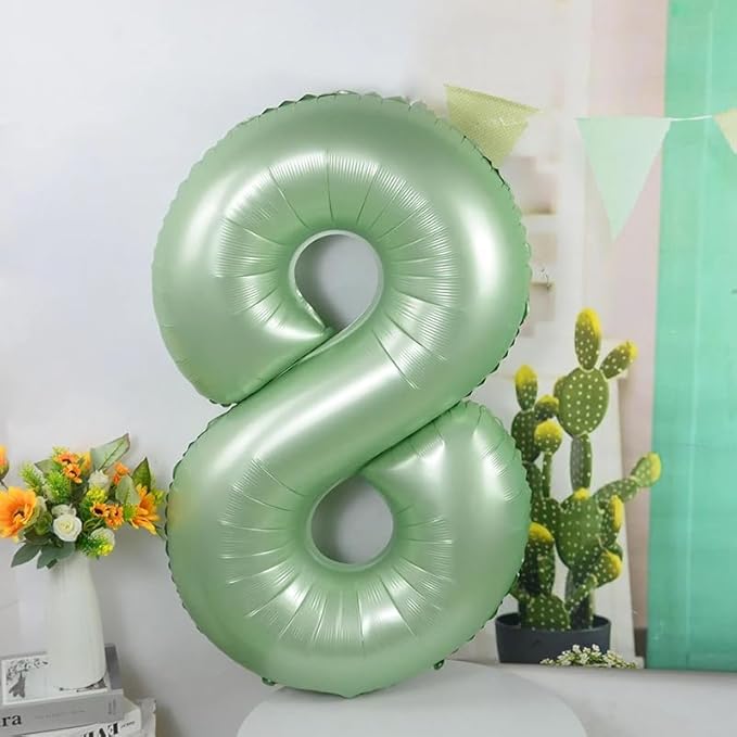 40 Inch Number 8 Balloon, Olive Green 8 18 28 80 Birthday Balloons for Men Boys, 8th Birthday Decorations Party Supplies, Wedding, Graduations