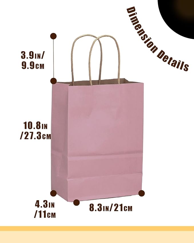 qiqee 100PCS Gift Bag with Handles Bulk Pink Purple Paper Bags Multiple Uses (11"x5"x8" Medium Size)