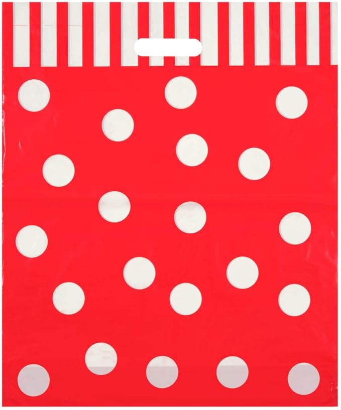 ORAPACK 15x18 Red Die Cut Handle Bags with White Dots 50/cs