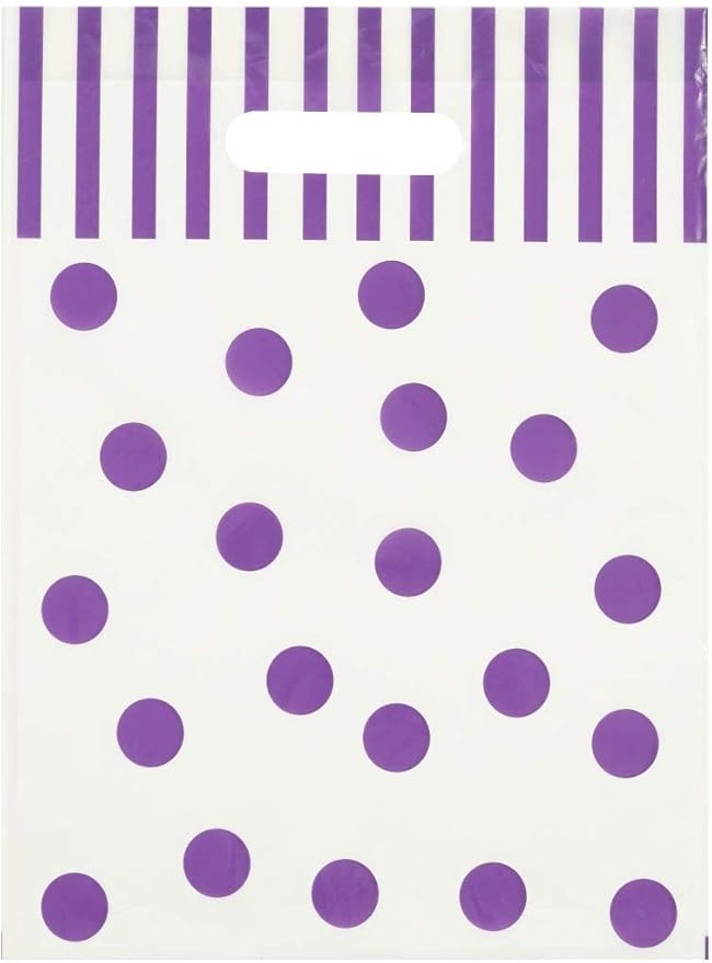 ORAPACK 9x12 White Die Cut Handle Bags with Purple Dots 50/cs