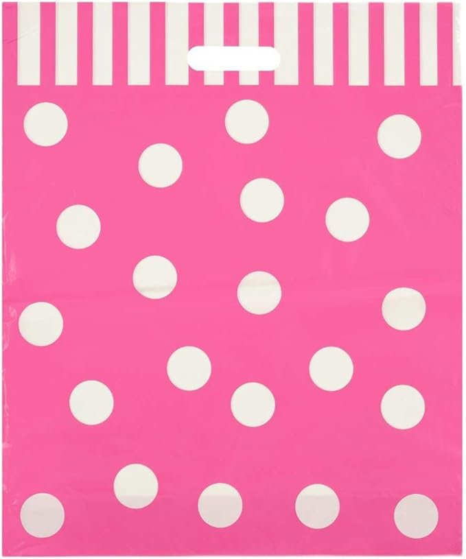 ORAPACK 15x18 Pink Die Cut Handle Bags with White Dots 50/cs