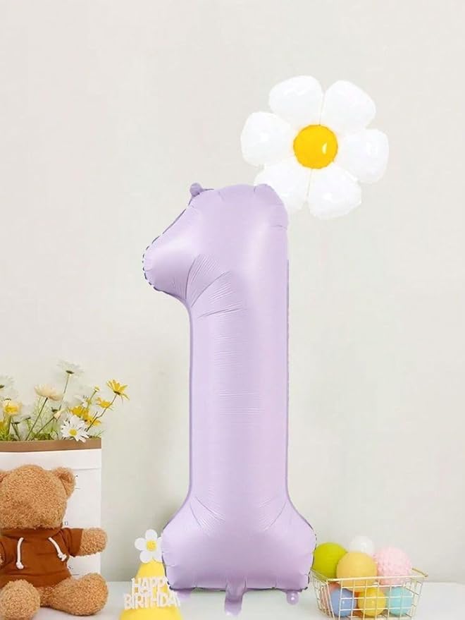 Number Balloons 1, 40 Inch One Balloons for 1st Birthday Girl Boy 1 11 21 Party Decorations Baby Shower Photo Shoot, Cream Purple 1 Balloon