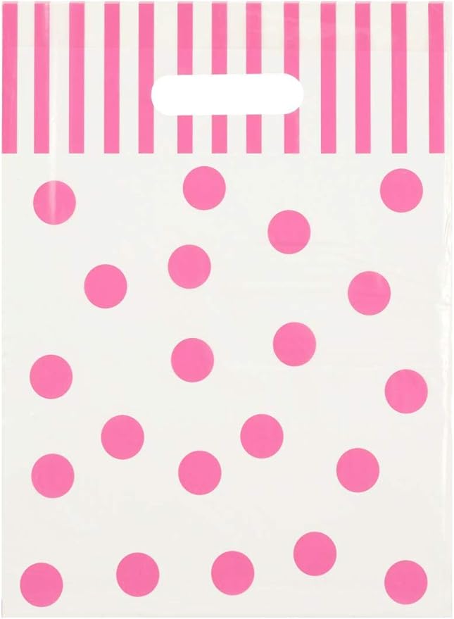 ORAPACK 9x12 White Die Cut Handle Bags with Pink Dots 50/cs