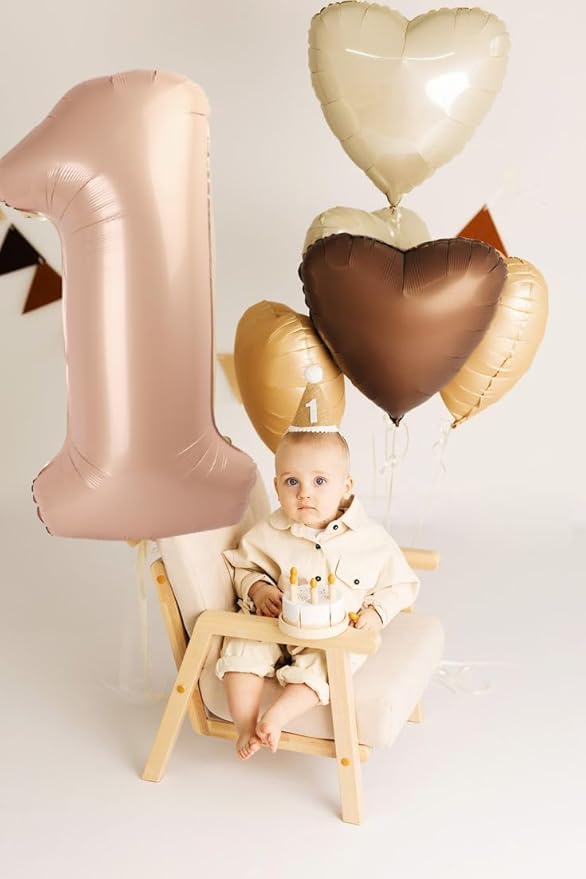 Number Balloons 1, 40 Inch One Balloons for 1st Birthday Girl Boy 1 11 21 Party Decorations Baby Shower Photo Shoot, Light Brown 1 Balloon