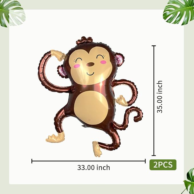 Foil Helium Adorable Monkey Shaped Jungle Safari Animal Balloons for Wildlife Theme Birthday Supplies Party Decorations（2 Pieces）