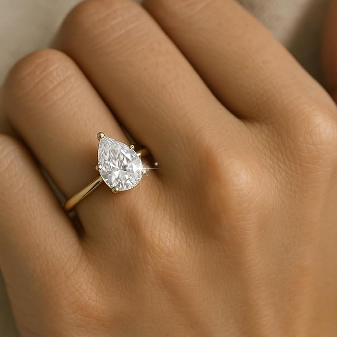 1 Carat - 5 Carat Fancy Cut Lab Grown Diamond Prong-Set Solitaire Ring | 14K White and Yellow Gold Engagement Band Ring | D-F Color and VS1 Clarity