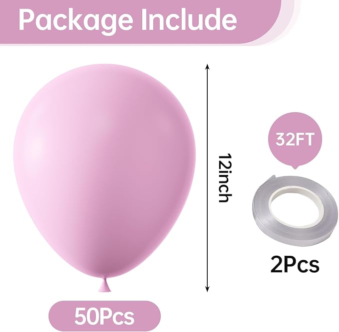 KALOR 12 Inch Light Pink Balloons, 50 Pcs Latex Helium Balloons for Kid's Birthday Party, Baby Shower, Wedding, Graduate Party Decorations