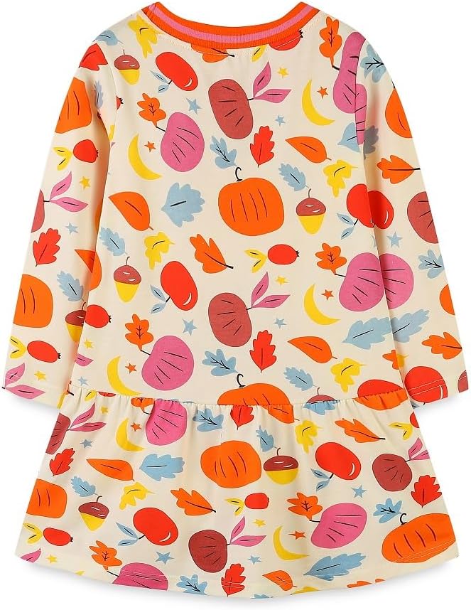 FreeLu Toddler Girls Cartoon Applique Dresses Striped Casual Dress Cotton Jersey Longsleeve T-Shirt