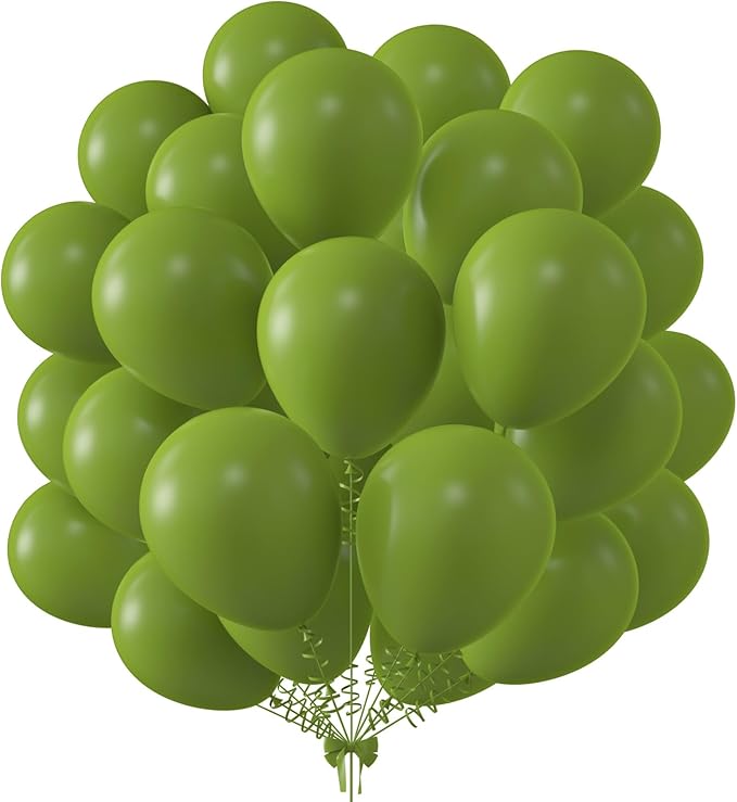 KALOR 12 Inch Retro Olive Green Balloons, 50 Pcs Latex Helium Balloons for Kid's Birthday Party, Baby Shower, Wedding, Graduate Party Decorations