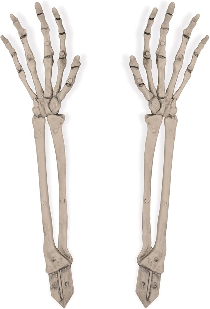Beistle 2 Piece 17.5" Spooky Theme Plastic Skeleton Hand Yard Stakes, Scary Halloween Lawn Decorations, Celebrating With You Since 1900