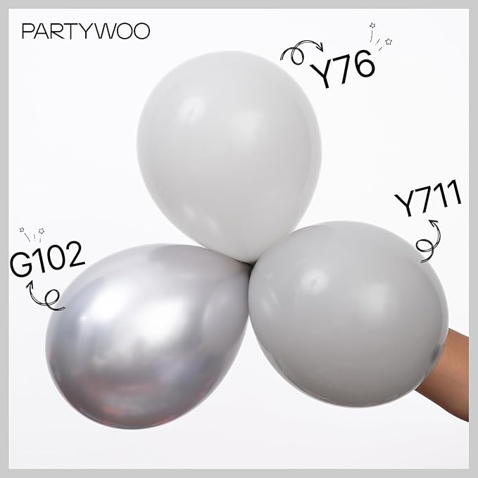 PartyWoo Metallic Silver Balloons, 127 pcs Silver Balloons Different Sizes Pack of 36 18 12 10 5 Inch Silver Balloons Arch Kit Balloon Garlandfor Birthday, Graduation, Party Decorations, Silver-G102