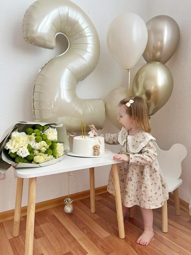 2 Numbers Balloon 40 Inch Cream White Two Balloon Number Birthday Decor, 2nd 12 21st Party Celebration Decorations Graduations Wedding Baby Shower