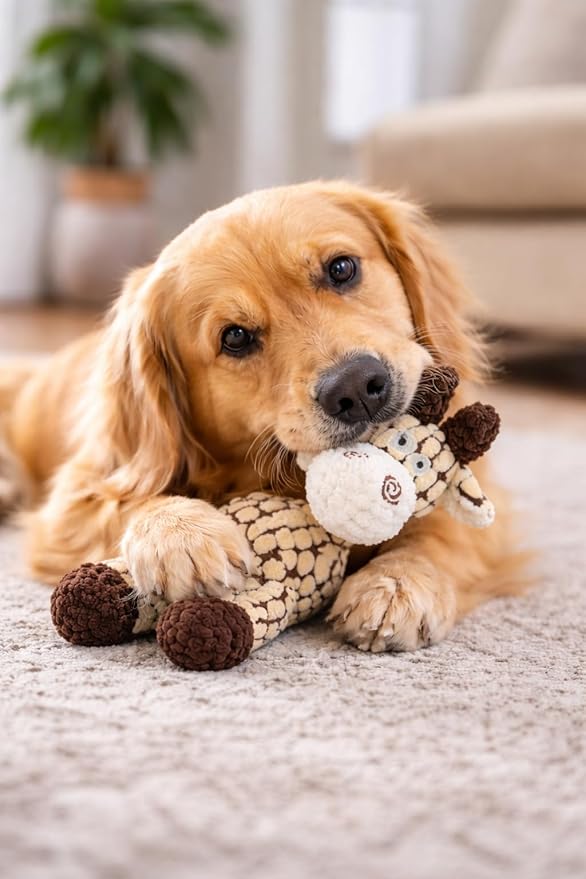 Bark & Brush Plush Dog Toys (2-Pack) – Durable Squeaky Chew & Tug Toys with Reinforced Seams, Crinkle Texture & Built-in Squeakers – Tough Plush Toys for Medium Chewers, Small & Medium Dogs