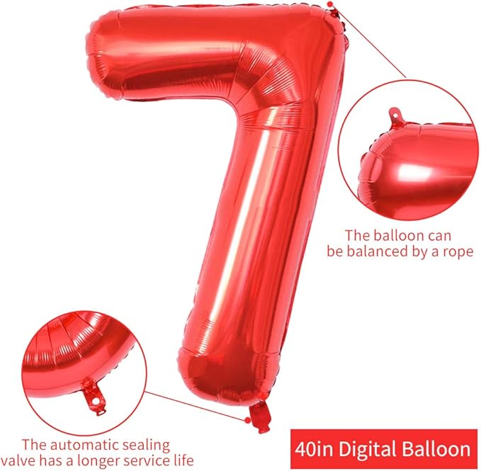 TONIFUL 40 Inch Red Large Numbers Balloons 0-9, Number 7 Digital 7 Helium Foil Mylar Big Number Balloons for 2026 New Year Eve Graduation Birthday Party Anniversary Supplies