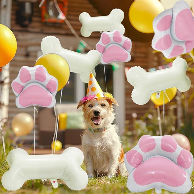 27'' Pink Dog Paw Shaped Balloons - 6 Pack Puppy Dog Paws Printed Helium Aluminum Mylar Foil Balloons for Pets Party, Baby Shower & Doggy Puppy Birthday Party Decorations