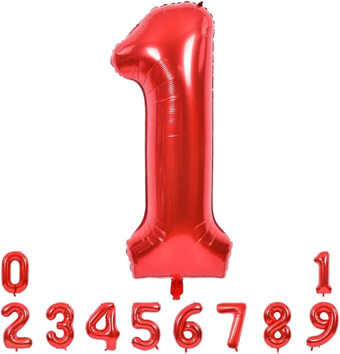 TONIFUL 40 Inch Red Large Numbers Balloons 0-9, Number 1 Digital 1 HeliumFoil Mylar Big Number Balloons for 2026 New Year Eve Graduation Valentine's Day Birthday Party Anniversary Party Decoration