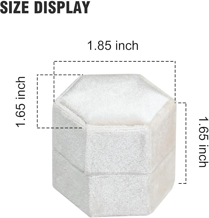 Velvet Ring Box, 2 Slots Hexagon Jewelry Ring Gift Box Vintage Ring Display Holder Case for Wedding Ceremony Proposal Engagement (Ivory)