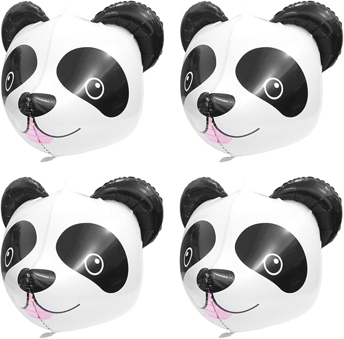 Zoo Animals Panda Balloon Animal Themed Party Supplies For Kids Boys Girls, 4 Pack Cartoon Panda Head Aluminum Balloons Jungle Safari Animal Balloons For Birthday Decoration Wedding Baby Shower