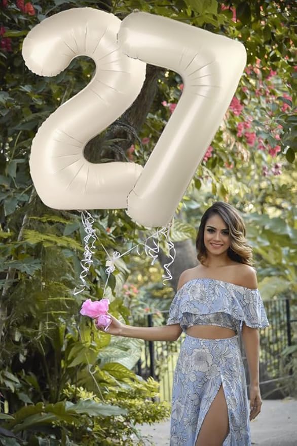 7 Balloon Numbers 40 Inch, 6 7 Birthday Decorations, Cream White Seven Birthday Decor, 7 17 27 70 Year Old Balloon Number for Engagement, Wedding, Graduations