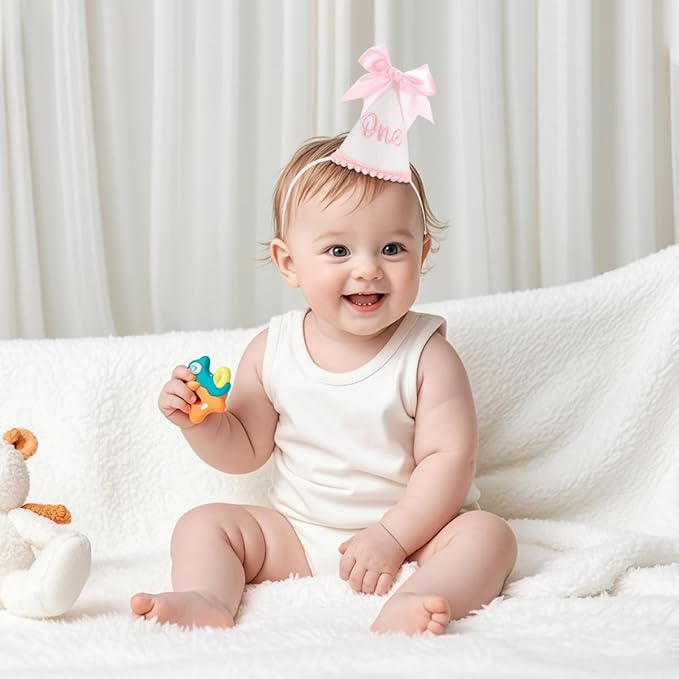 Pink Bow 1st Birthday Hat, Bow Girl 1st Birthday Hat, Pink Themed Decoration, Baby Girl Party Hat, Cake Smash Outfit(CXMZ-ONE-HDJ)