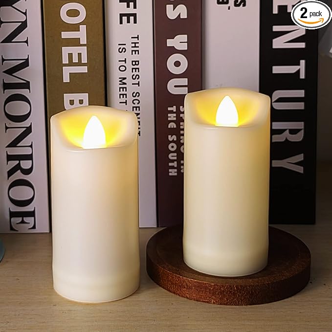 LED Battery Operated Candles 2"x4" Plastic Flickering Flameless Candles with Timer Outdoor Waterproof Wedding Party Halloween Christmas Birthday Decoration Gifts Realistic Slim Tall Pillar Candles