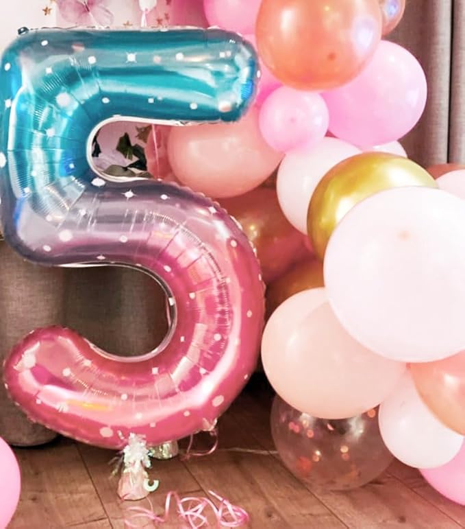 Balloon Numbers 40 Inch 5 Ballon for 5th Birthday Decorations, 15 25 35 50 Big Pink Purple Blue Number Balloons for Wedding Photo Shoot Party Decor
