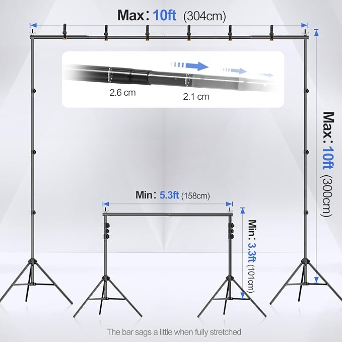 EMART Backdrop Stand 10x10ft(WxH) Photo Studio Adjustable Background Stand Support kit with 2 Crossbars, 8 Clamps, 2 Sandbags and Carry Bag for Parties, Events Decoration, Wedding, Photography