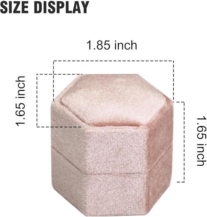 Velvet Ring Box, 2 Slots Hexagon Jewelry Ring Gift Box Vintage Ring Display Holder Case for Wedding Ceremony Proposal Engagement (Dusty Pink)
