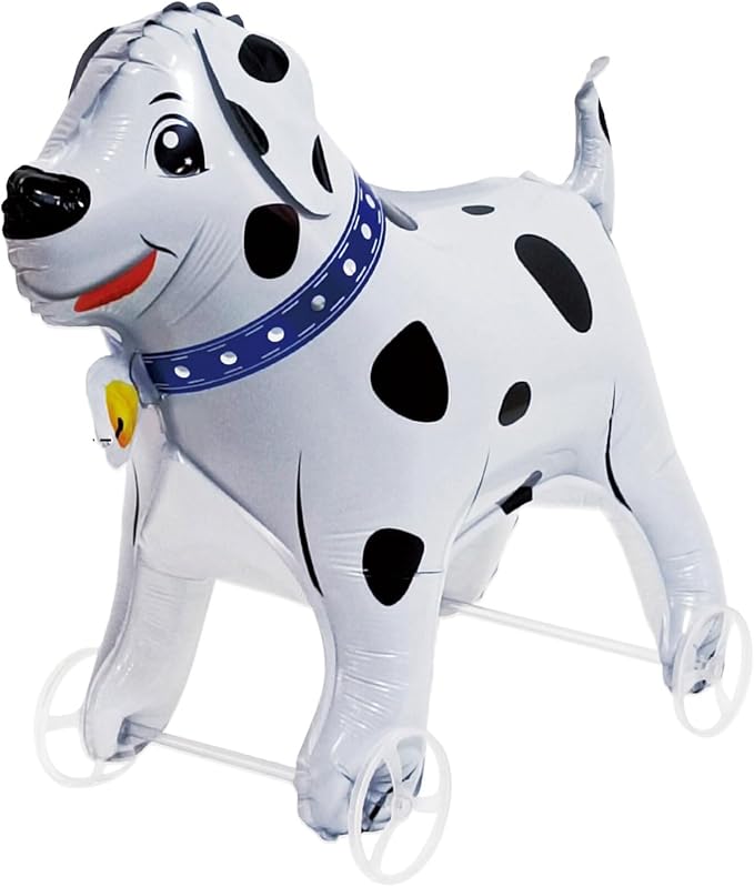 Walking Dalmatian Dog Foil Balloons With Wheels Standing Pet Dalmatian Animal Balloon Cute Dog Mylar Balloons for Jungle Safari Baby Shower Animal Theme Birthday Party Decorations Supplies