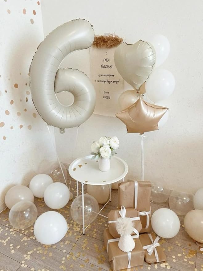 Number 6 Balloon 40 Inch, 6 7 Six Seven Birthday Decorations, 6th Birthday Balloon for Boy Girl, Cream White 16 60 61 65 Numbers Balloons Graduations Anniversary Supplies