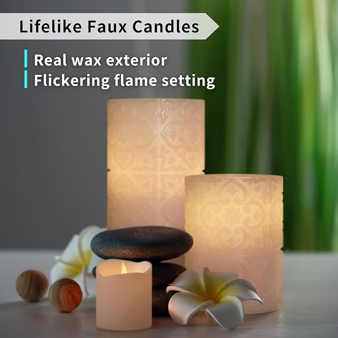 FURORA LIGHTING Pink Rome Real Wax LED Candles with Remote and Timer, 4 Pillar and 4 Votives Pack of 8, Flameless Flickering Candles for Home Décor, Battery Included