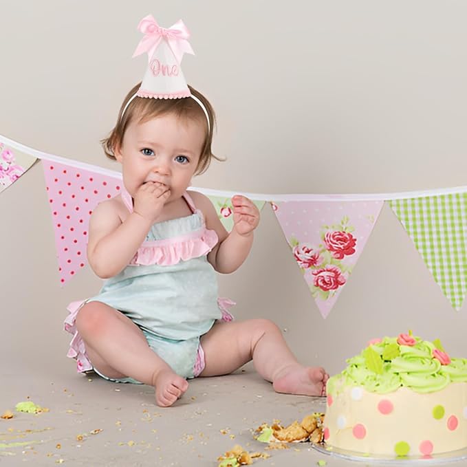 Pink Bow 1st Birthday Hat, Bow Girl 1st Birthday Hat, Pink Themed Decoration, Baby Girl Party Hat, Cake Smash Outfit(CXMZ-ONE-HDJ)