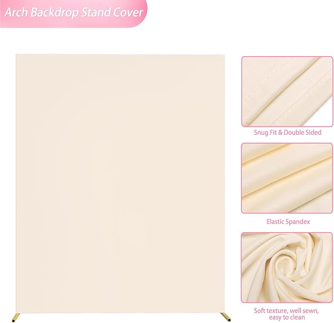Wokceer Wedding Arch - Beige 6.6x5.2FT Square Backdrop Covers Spandex Fitted Balloon Arch Covers Stretchy Backdrop for Birthday Party Wedding Ceremony Banquet Decoration