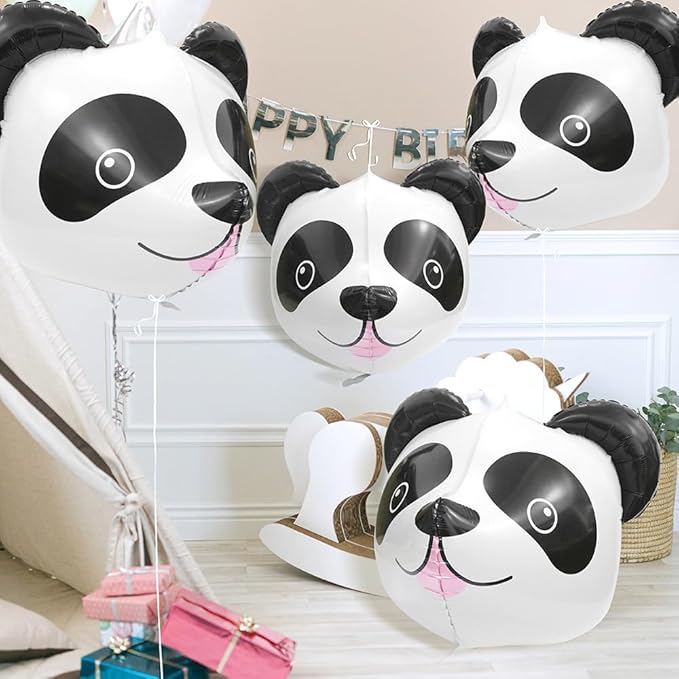 Zoo Animals Panda Balloon Animal Themed Party Supplies For Kids Boys Girls, 4 Pack Cartoon Panda Head Aluminum Balloons Jungle Safari Animal Balloons For Birthday Decoration Wedding Baby Shower