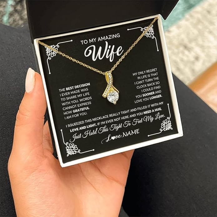 Yametee Personalized To My Wife Necklace From Husband I Love You More Wife Birthday Anniversary Wedding Valentines Christmas Customized Message Card