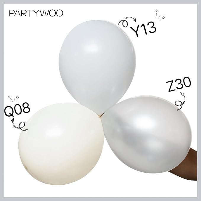 PartyWoo Pearl White Balloons 155pcs Different Sizes Pack of 18 12 10 5 Inch Metallic White Latex Balloon Arch Kit Garland for Wedding Graduation Baby Shower Birthday Party Decorations White-Z30