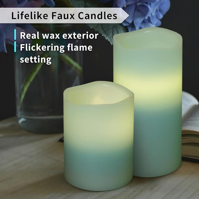 FURORA LIGHTING Blue Real Wax LED Candles with Remote and 6/18 Timer, 4 Pillars and 4 Votives Pack of 8, Flameless Flickering Candles for Home Décor, Battery Included