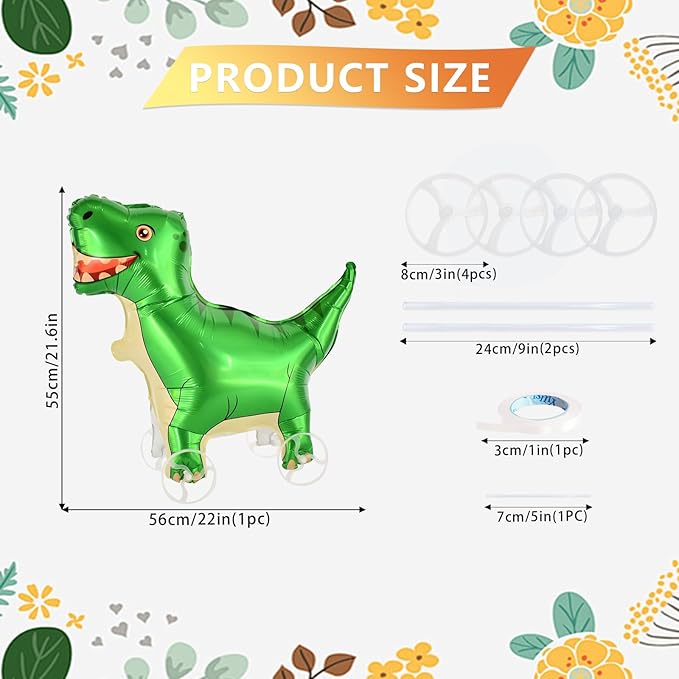 Walking Dinosaur Foil Balloons With Wheels Standing pet Dinosaur animal balloon Cute Dino Mylar Balloons for Jungle Safari baby Shower Animal Theme Birthday Party Decorations Supplies