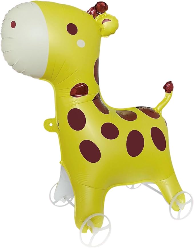 Walking Giraffes Foil Balloons With Wheels Self Standing large Giraffes animal balloon Cute Giraffe Mylar Balloons for Jungle Safari baby Shower Animal Theme Birthday Party Decorations Supplies