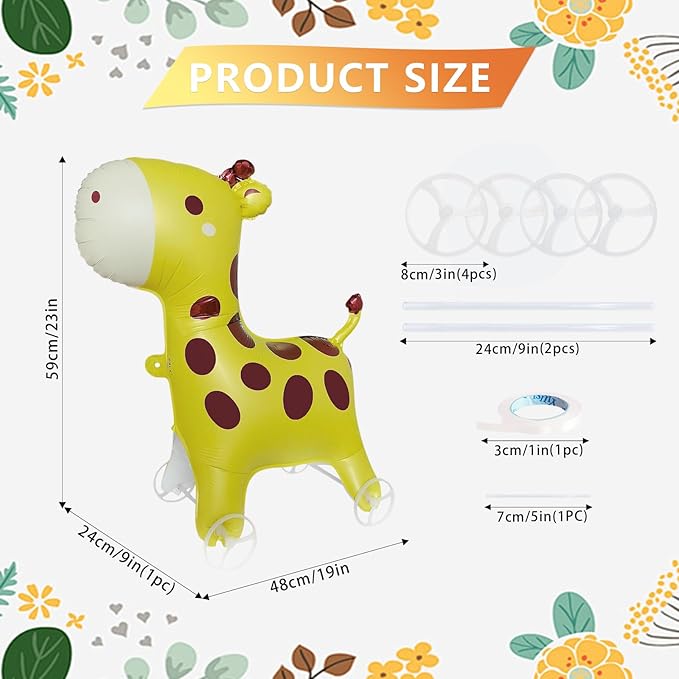 Walking Giraffes Foil Balloons With Wheels Self Standing large Giraffes animal balloon Cute Giraffe Mylar Balloons for Jungle Safari baby Shower Animal Theme Birthday Party Decorations Supplies