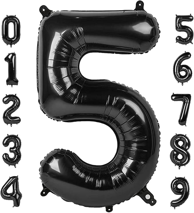 Balloon Numbers 40 Inch 5 Ballon for 5th Birthday Decorations, 15 25 35 50 Big Black Number Balloons for Wedding Photo Shoot Party Decor