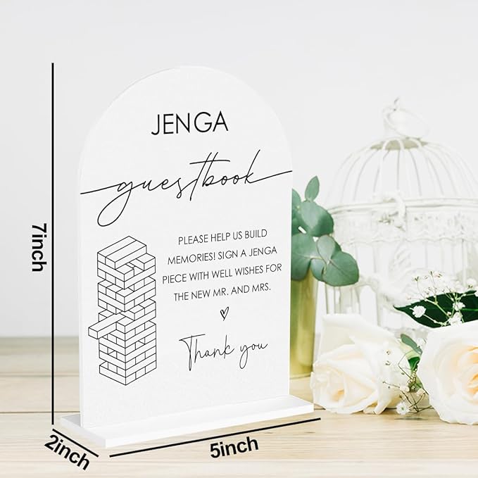 Tumbling Tower Game Sign, Wedding Guest Book Sign, Wedding Engagement Bridal Shower Reception Drinks Table Desk Acrylic Decor