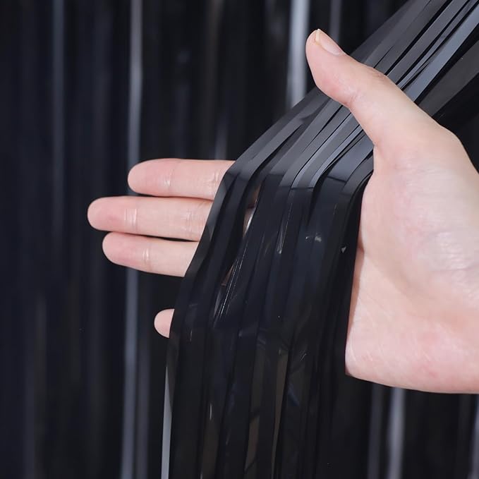 3 Pack 3.3 x 6.6 ft Black Foil Fringe Backdrop Curtains, Tinsel Streamers Party Decorations, Fringe Backdrop for Birthday, Baby Shower, Gender Reveal, Graduation