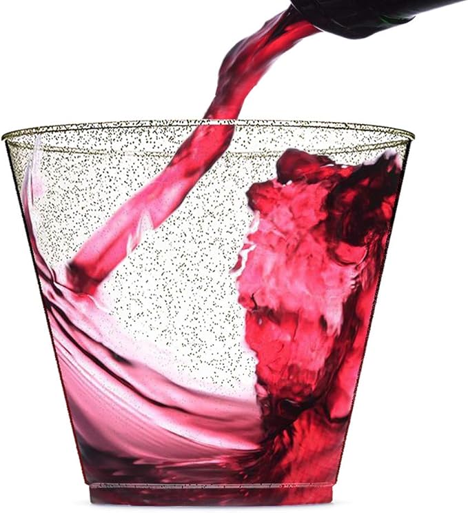 WDF 200pcs 9OZ Silver Cups, Plastic Disposable Premium Wedding Silver Glitter Plastic Cups for Party