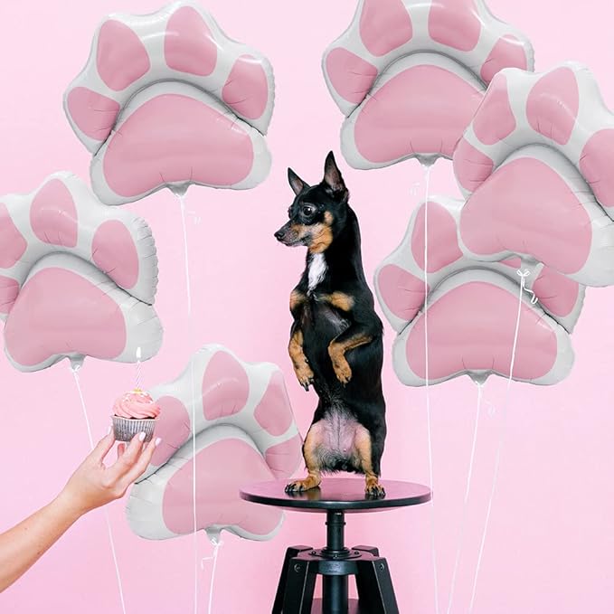 27'' Pink Dog Paw Shaped Balloons - 6 Pack Puppy Dog Paws Printed Helium Aluminum Mylar Foil Balloons for Pets Party, Baby Shower & Doggy Puppy Birthday Party Decorations
